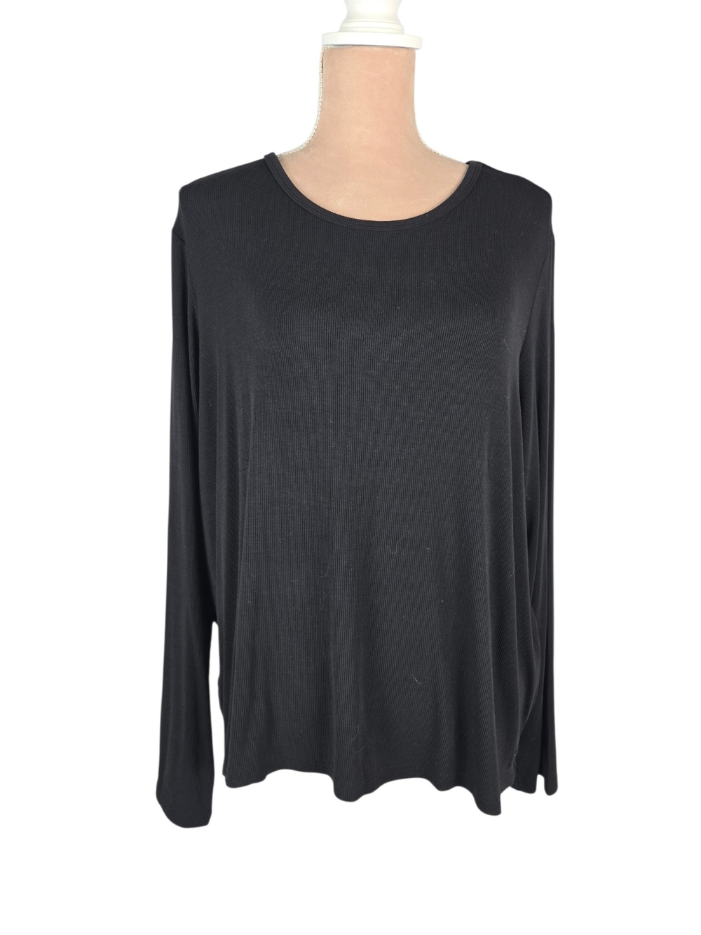 Cozy Earth Bamboo Viscose Rib Knit Long Sleeve Top Scoop Neck Stretch Black XL